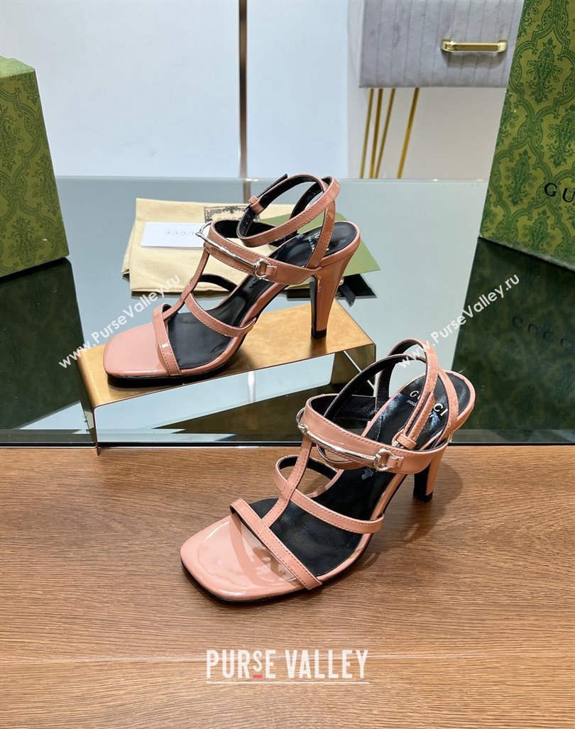 Gucci Leather Heel Sandals 9.5cm with Long Horsebit Pink 2024 0814 (SS-240814091)