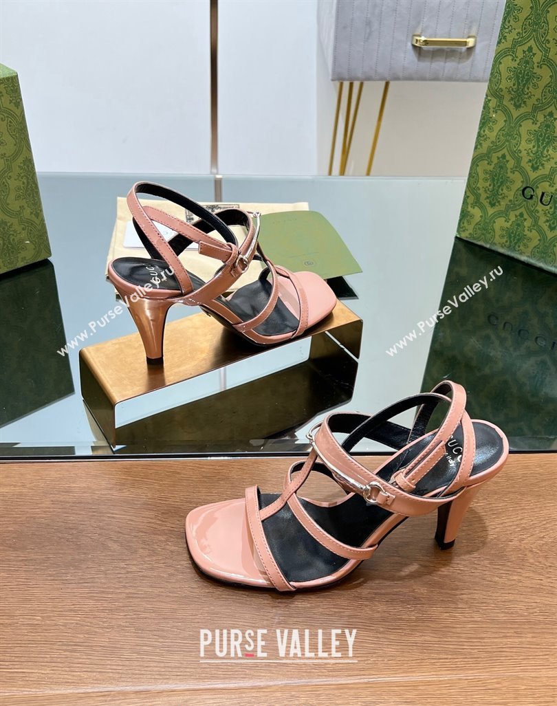 Gucci Leather Heel Sandals 9.5cm with Long Horsebit Pink 2024 0814 (SS-240814091)