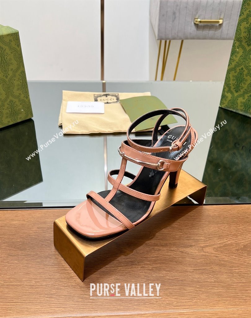 Gucci Leather Heel Sandals 9.5cm with Long Horsebit Pink 2024 0814 (SS-240814091)