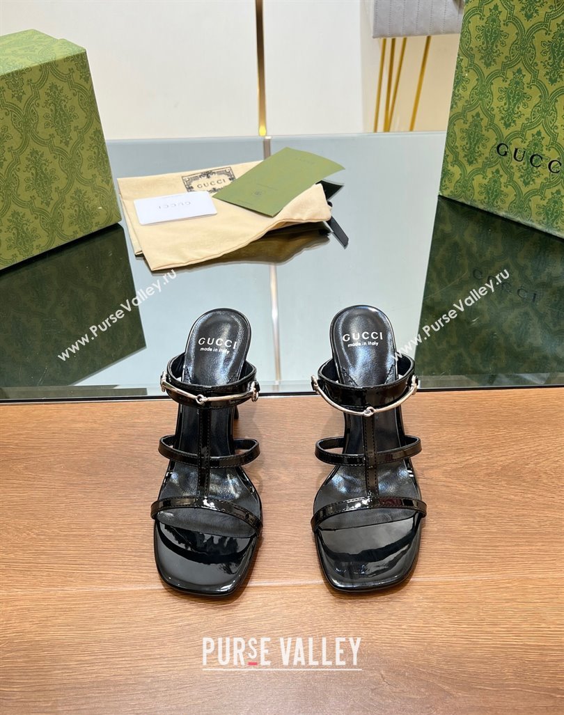 Gucci Leather Heel Slides Sandal 9.5cm with Long Horsebit Black 2024 0814 (SS-240814094)