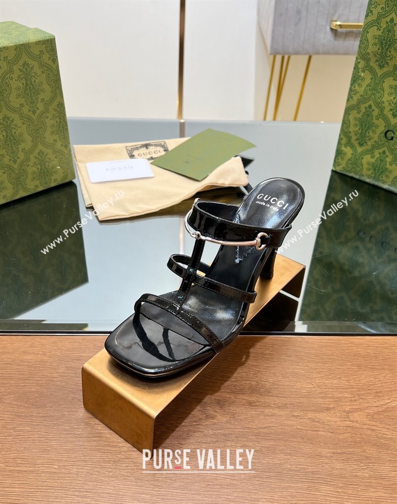 Gucci Leather Heel Slides Sandal 9.5cm with Long Horsebit Black 2024 0814 (SS-240814094)