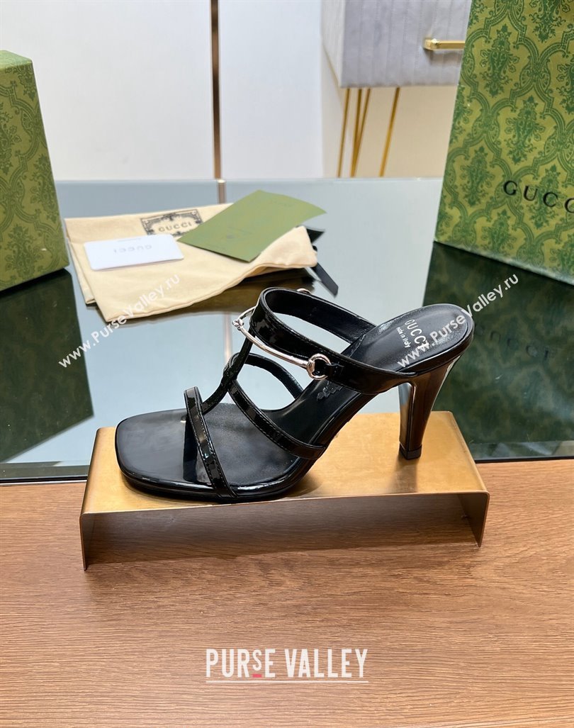 Gucci Leather Heel Slides Sandal 9.5cm with Long Horsebit Black 2024 0814 (SS-240814094)