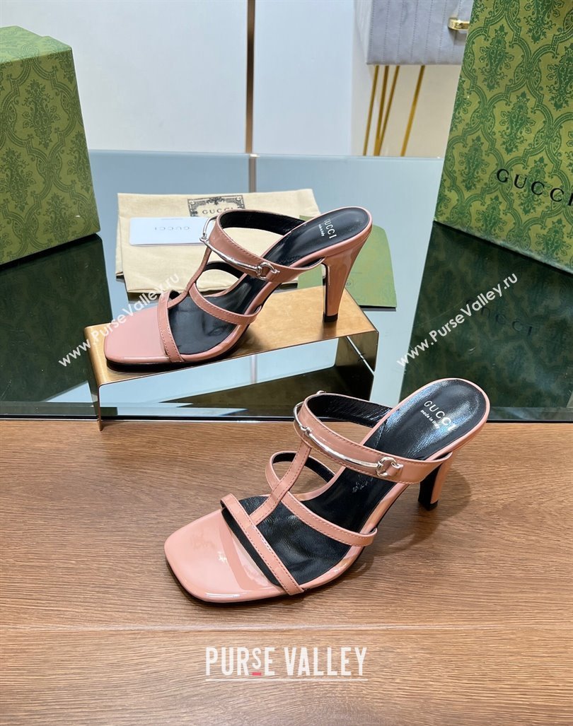 Gucci Leather Heel Slides Sandal 9.5cm with Long Horsebit Pink 2024 0814 (SS-240814095)