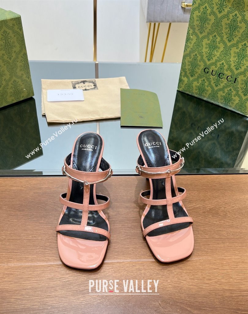 Gucci Leather Heel Slides Sandal 9.5cm with Long Horsebit Pink 2024 0814 (SS-240814095)