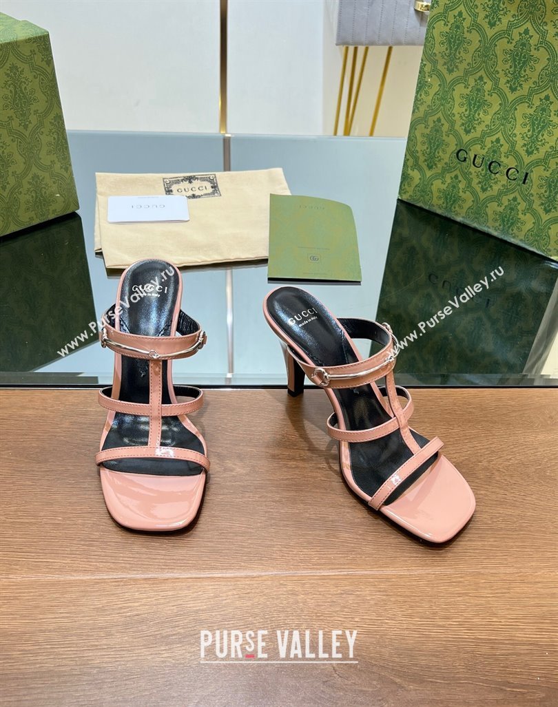 Gucci Leather Heel Slides Sandal 9.5cm with Long Horsebit Pink 2024 0814 (SS-240814095)