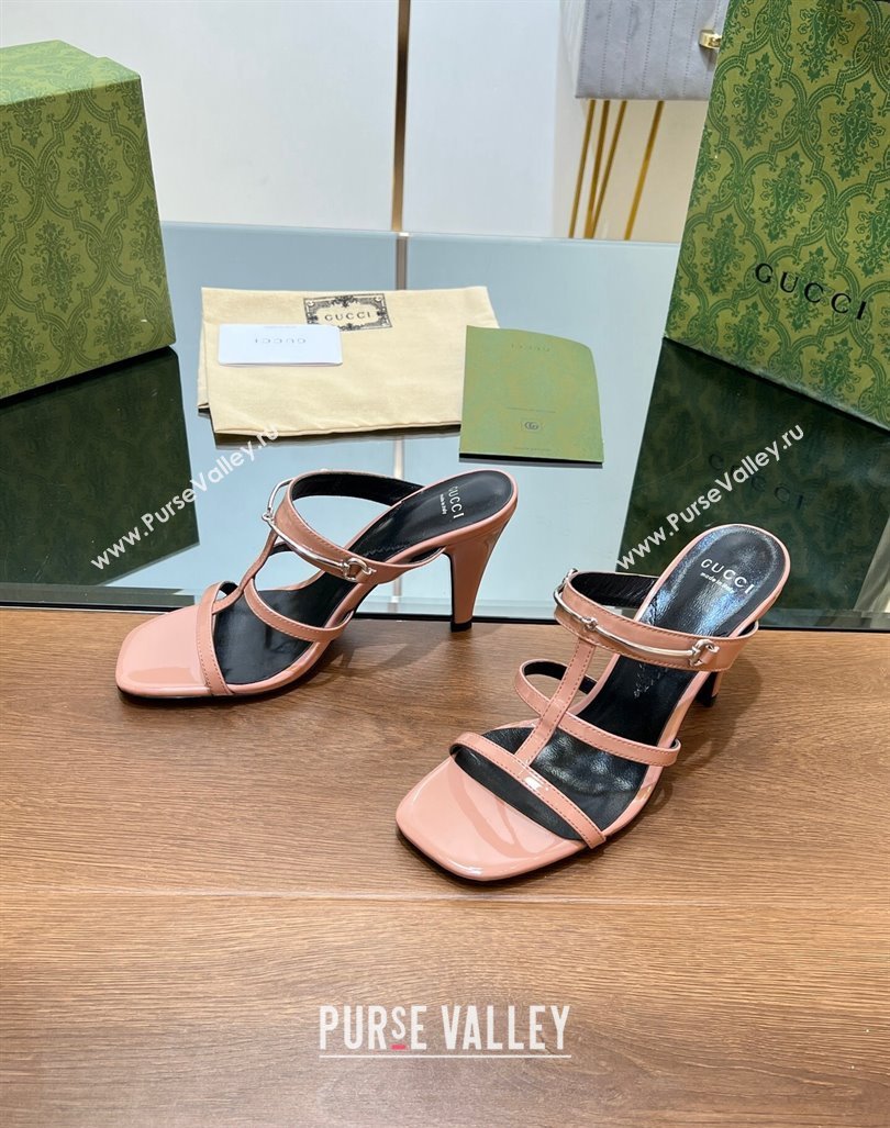 Gucci Leather Heel Slides Sandal 9.5cm with Long Horsebit Pink 2024 0814 (SS-240814095)