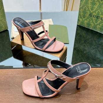 Gucci Leather Heel Slides Sandal 9.5cm with Long Horsebit Pink 2024 0814 (SS-240814095)