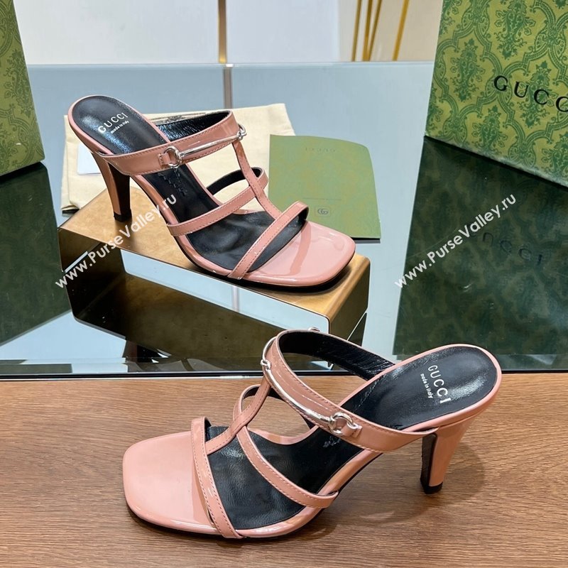 Gucci Leather Heel Slides Sandal 9.5cm with Long Horsebit Pink 2024 0814 (SS-240814095)