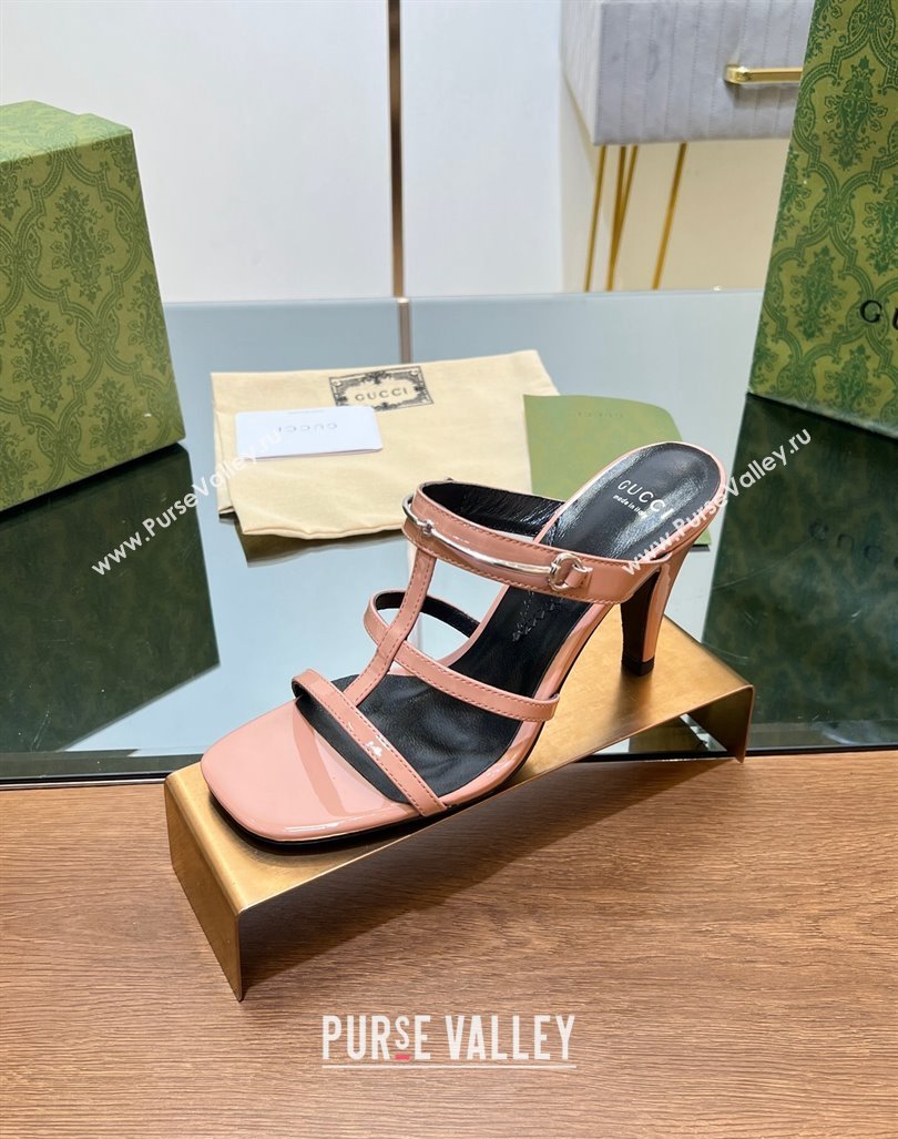 Gucci Leather Heel Slides Sandal 9.5cm with Long Horsebit Pink 2024 0814 (SS-240814095)