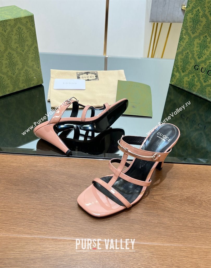 Gucci Leather Heel Slides Sandal 9.5cm with Long Horsebit Pink 2024 0814 (SS-240814095)