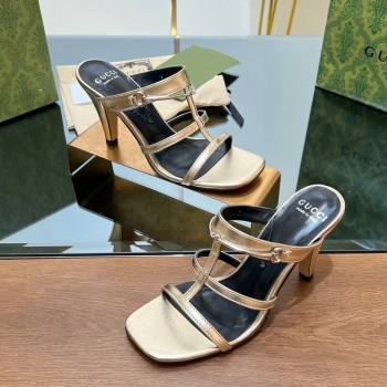 Gucci Leather Heel Slides Sandal 9.5cm with Long Horsebit Gold 2024 0814 (SS-240814096)