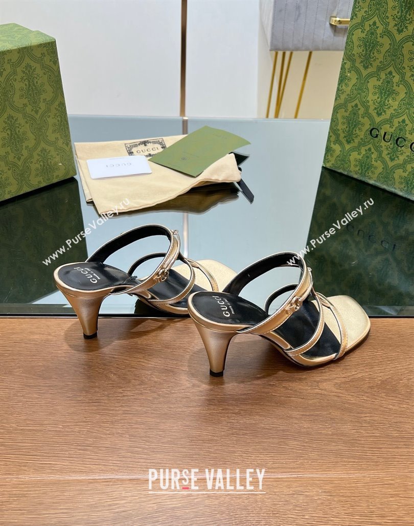 Gucci Leather Heel Slides Sandal 9.5cm with Long Horsebit Gold 2024 0814 (SS-240814096)