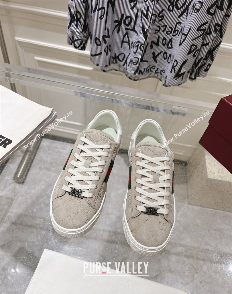 Gucci Ace Sneakers with Web in GG Suede Grey 2024 0814 (SS-240814098)