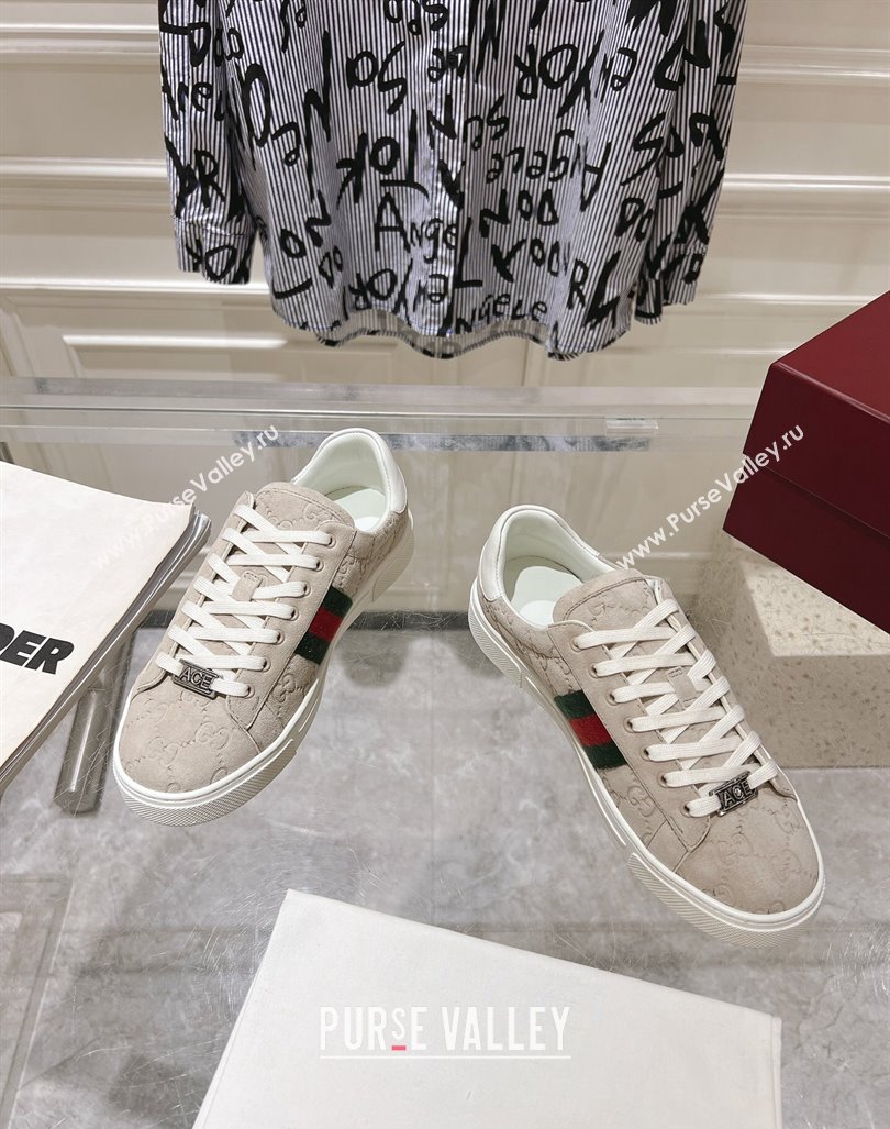 Gucci Ace Sneakers with Web in GG Suede Grey 2024 0814 (SS-240814098)