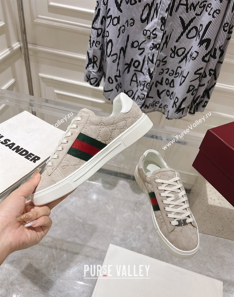 Gucci Ace Sneakers with Web in GG Suede Grey 2024 0814 (SS-240814098)