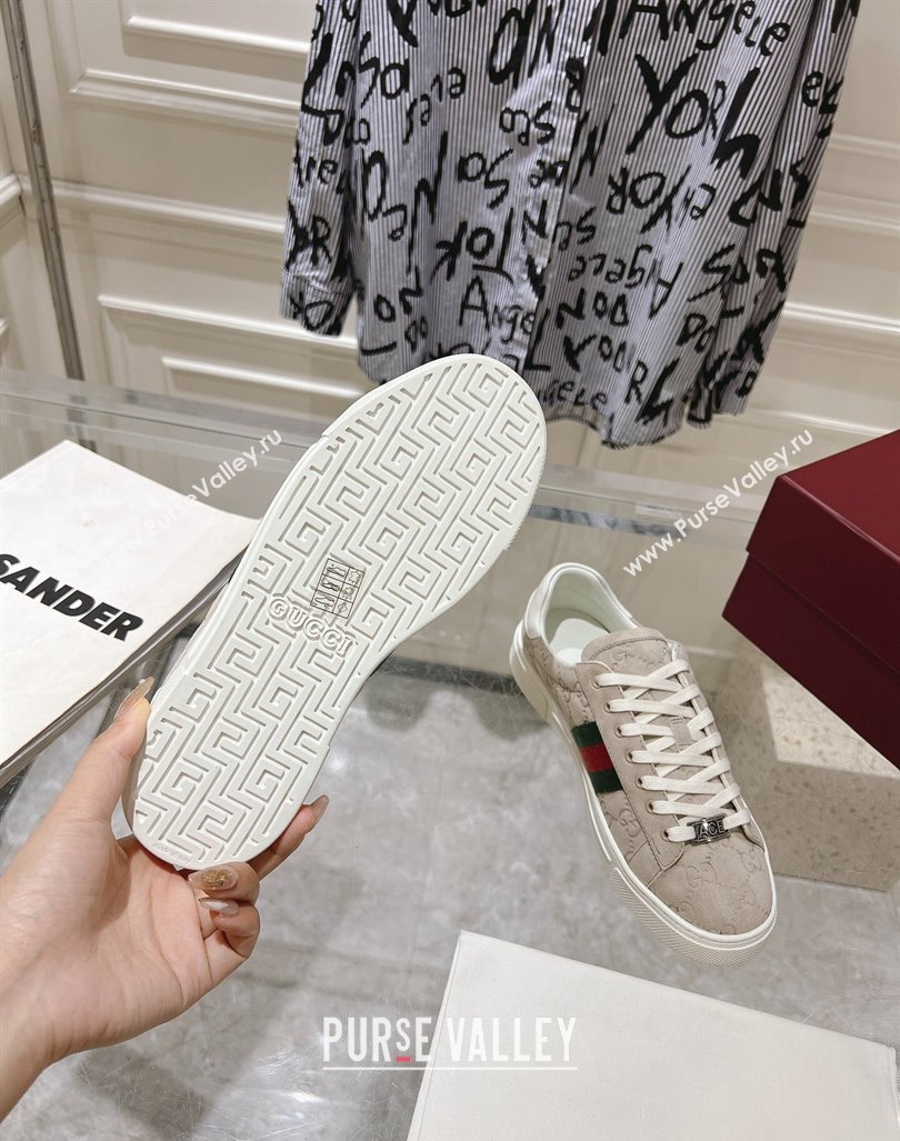 Gucci Ace Sneakers with Web in GG Suede Grey 2024 0814 (SS-240814098)