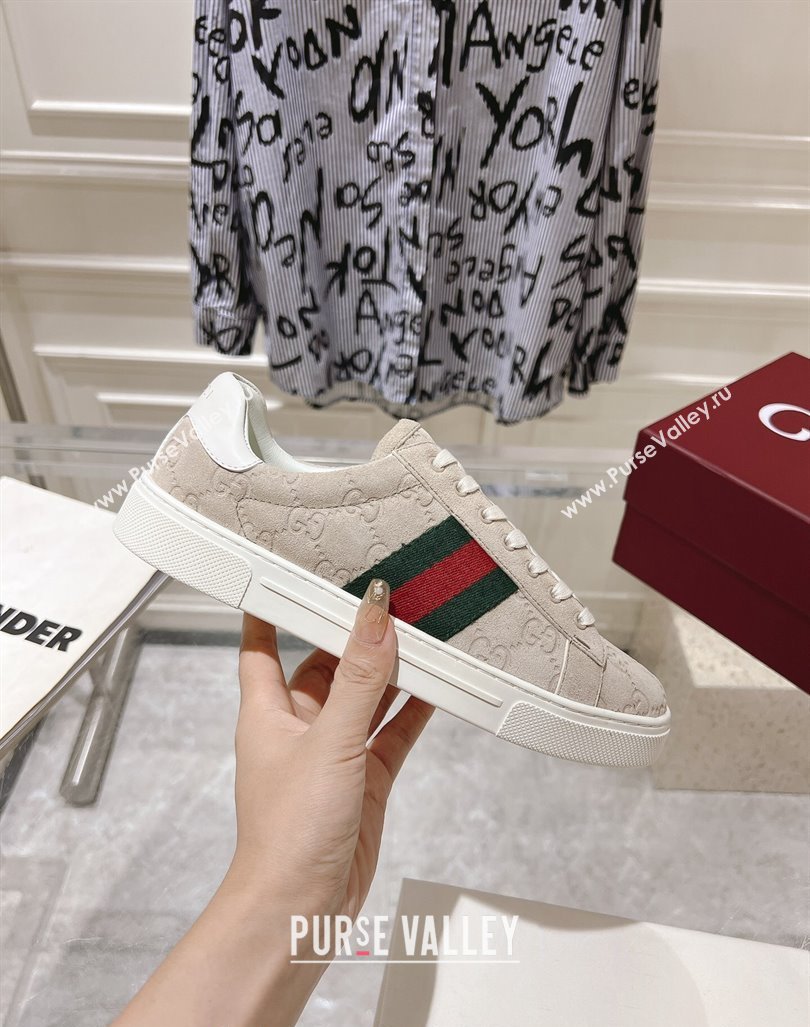 Gucci Ace Sneakers with Web in GG Suede Grey 2024 0814 (SS-240814098)