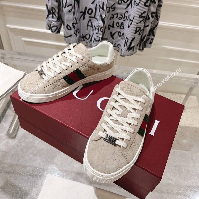 Gucci Ace Sneakers with Web in GG Suede Grey 2024 0814 (SS-240814098)