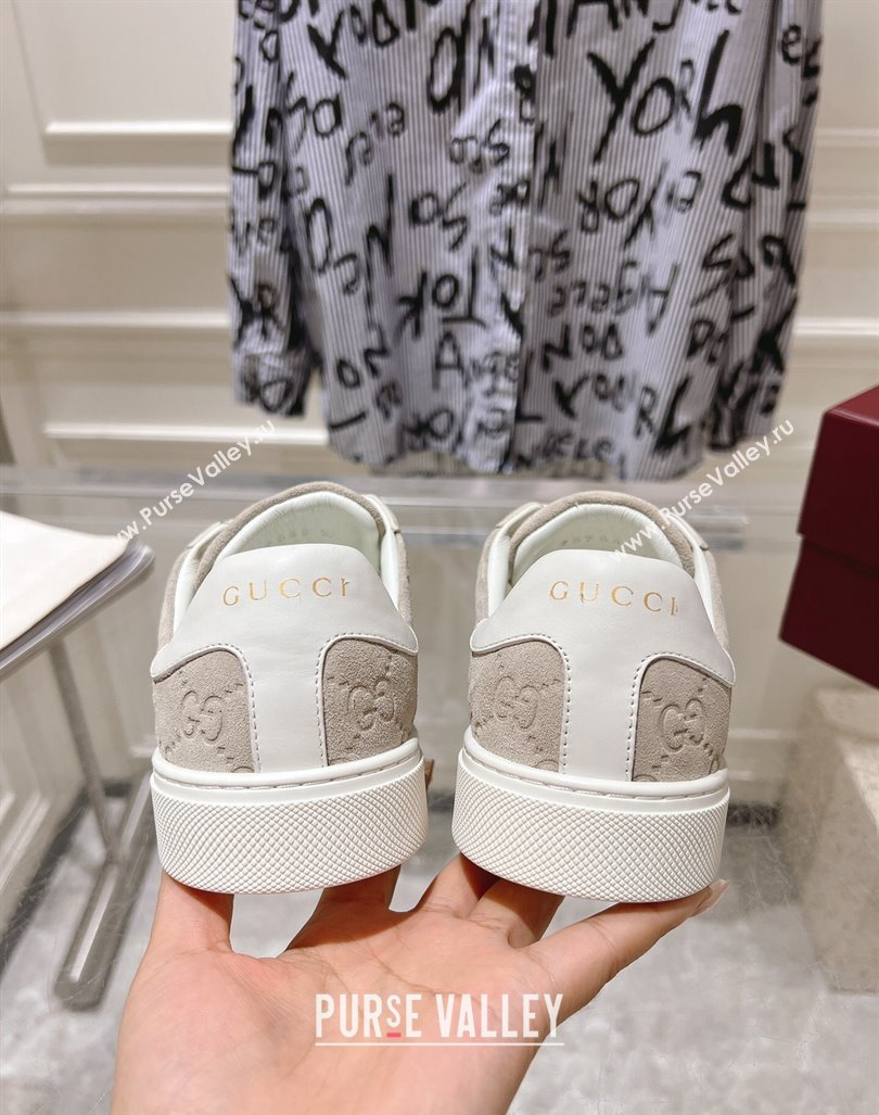 Gucci Ace Sneakers with Web in GG Suede Grey 2024 0814 (SS-240814098)