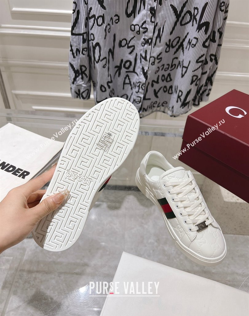 Gucci Ace Sneakers with Web in GG Leather White 2024 0814 (SS-240814101)