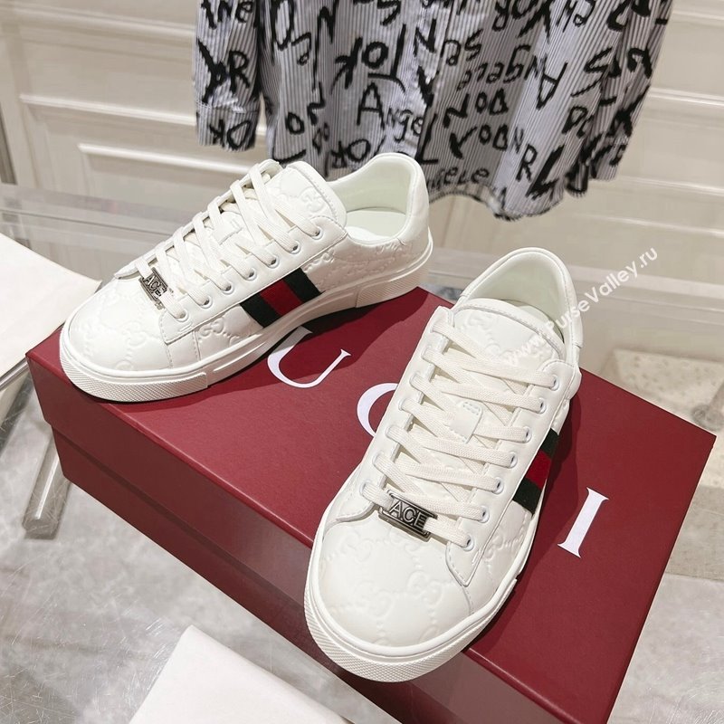 Gucci Ace Sneakers with Web in GG Leather White 2024 0814 (SS-240814101)