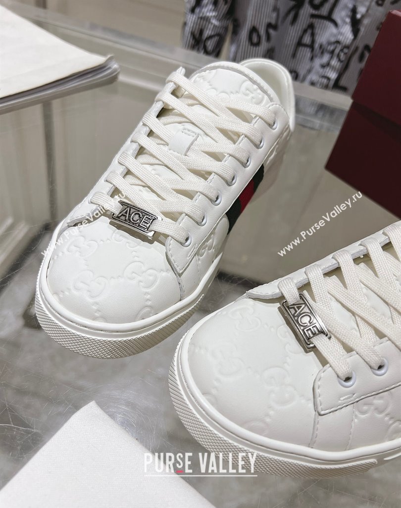 Gucci Ace Sneakers with Web in GG Leather White 2024 0814 (SS-240814101)