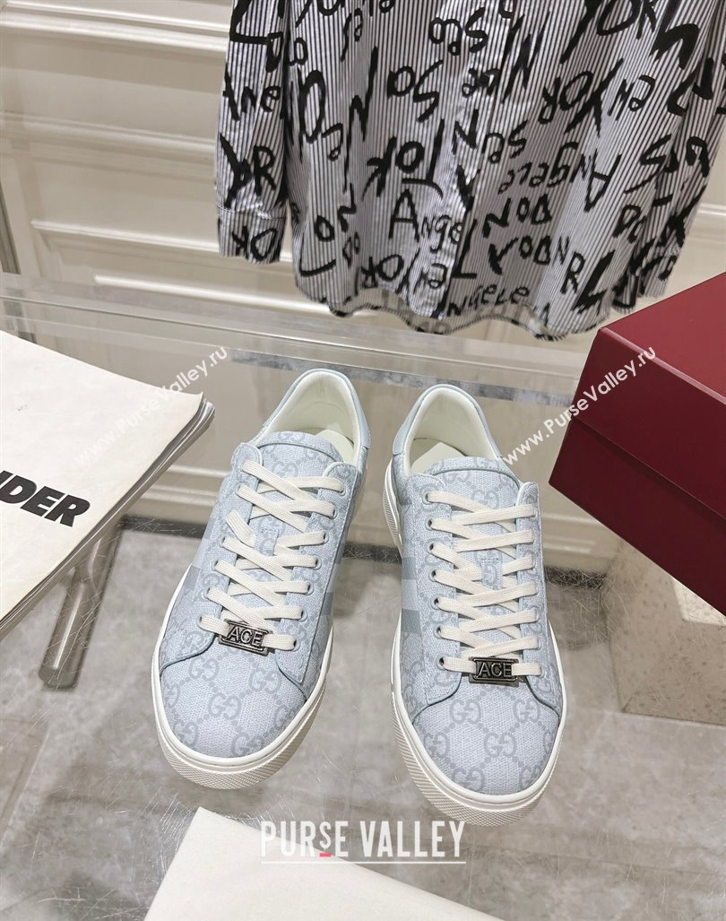 Gucci Ace Sneakers with Web in GG Canvas Dusty Blue 2024 0814 (SS-240814102)