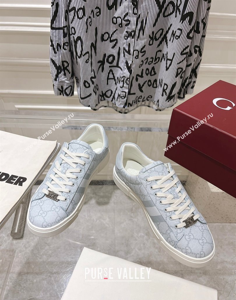 Gucci Ace Sneakers with Web in GG Canvas Dusty Blue 2024 0814 (SS-240814102)