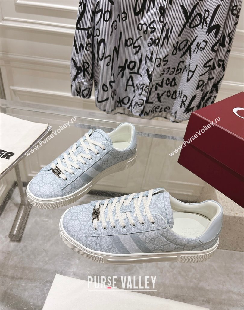 Gucci Ace Sneakers with Web in GG Canvas Dusty Blue 2024 0814 (SS-240814102)