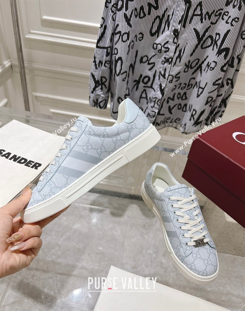 Gucci Ace Sneakers with Web in GG Canvas Dusty Blue 2024 0814 (SS-240814102)