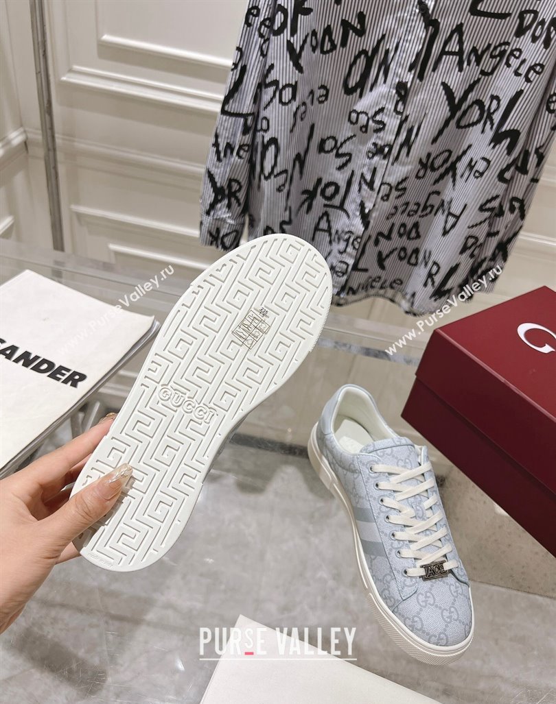 Gucci Ace Sneakers with Web in GG Canvas Dusty Blue 2024 0814 (SS-240814102)