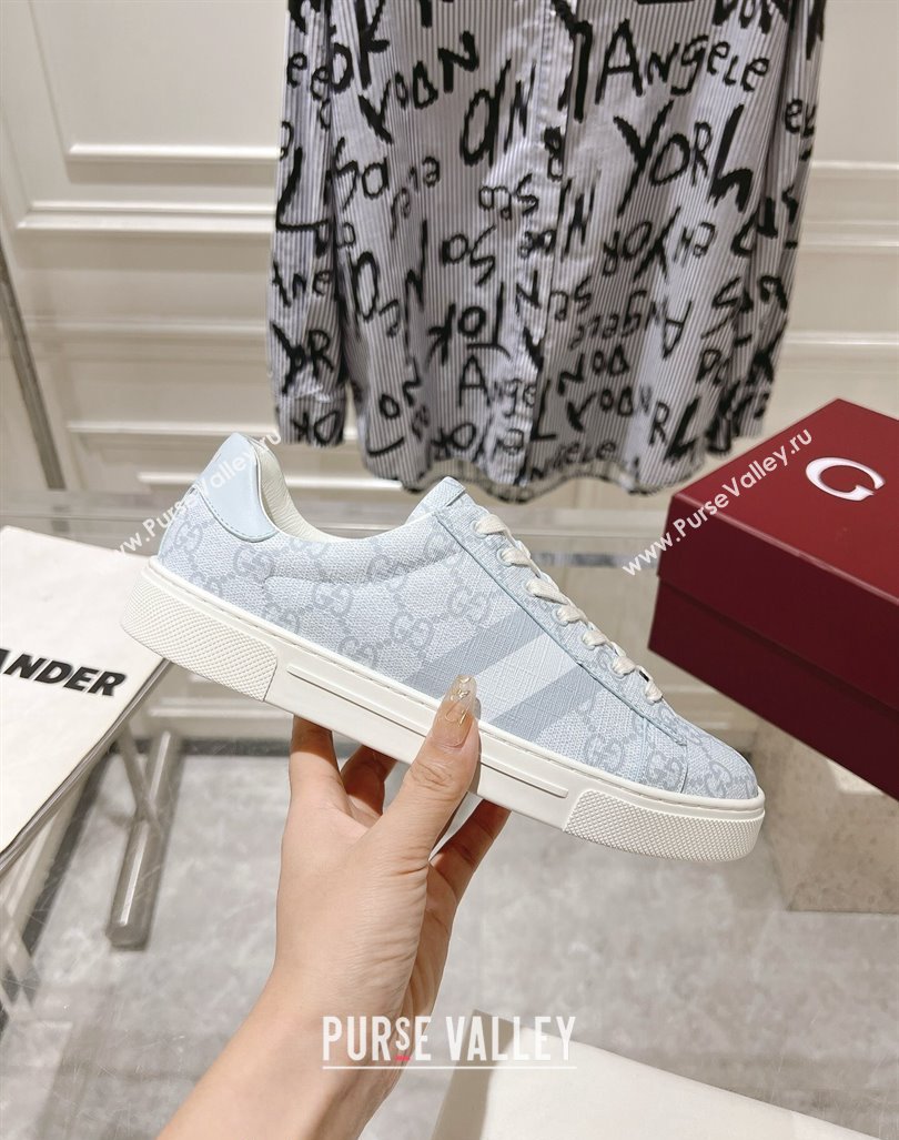 Gucci Ace Sneakers with Web in GG Canvas Dusty Blue 2024 0814 (SS-240814102)