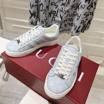 Gucci Ace Sneakers with Web in GG Canvas Dusty Blue 2024 0814 (SS-240814102)