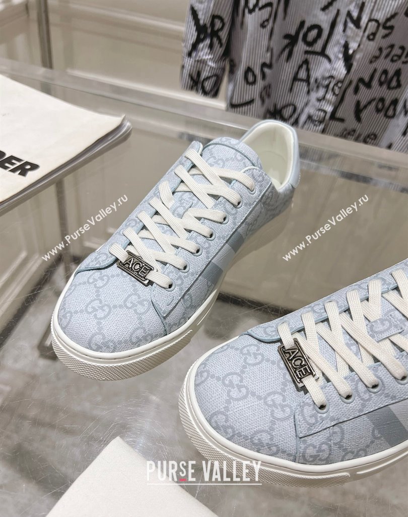 Gucci Ace Sneakers with Web in GG Canvas Dusty Blue 2024 0814 (SS-240814102)