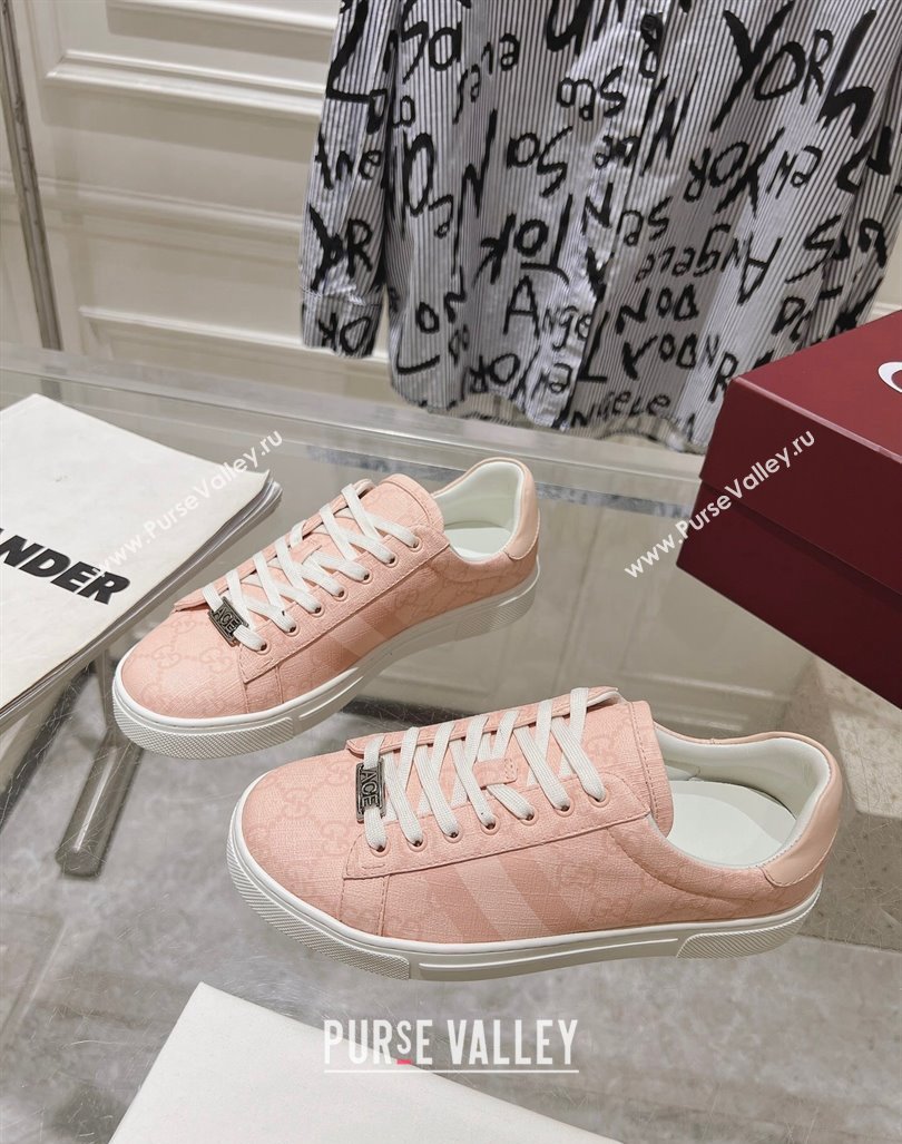 Gucci Ace Sneakers with Web in GG Canvas Dusty Pink 2024 0814 (SS-240814103)