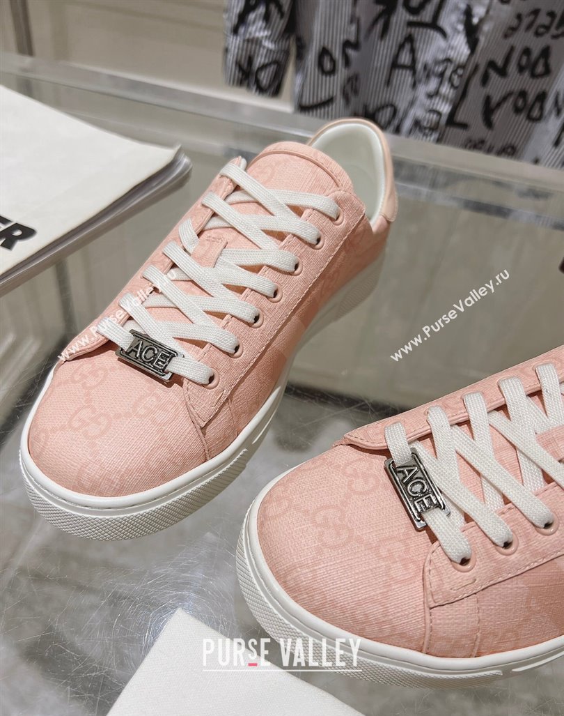 Gucci Ace Sneakers with Web in GG Canvas Dusty Pink 2024 0814 (SS-240814103)