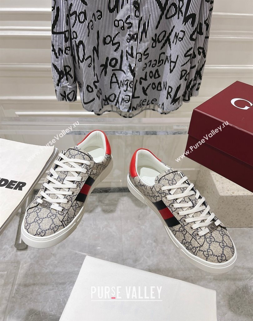 Gucci Ace Sneakers with Web in GG Canvas Beige/Blue 2024 0814 (SS-240814104)