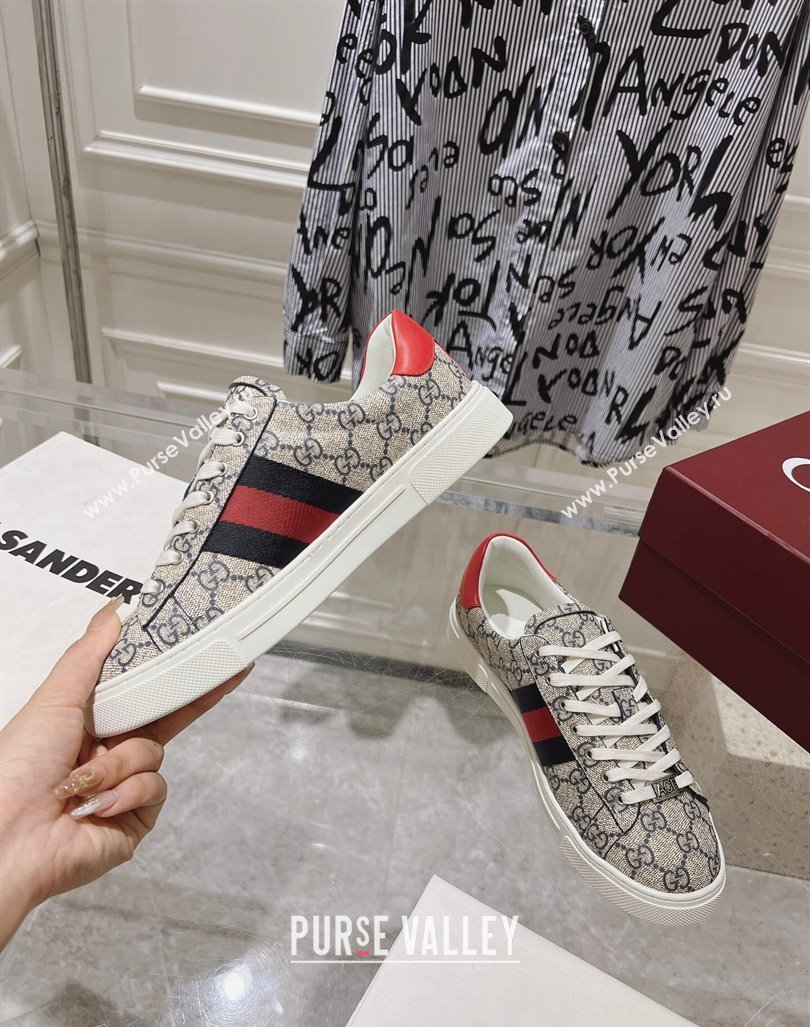 Gucci Ace Sneakers with Web in GG Canvas Beige/Blue 2024 0814 (SS-240814104)