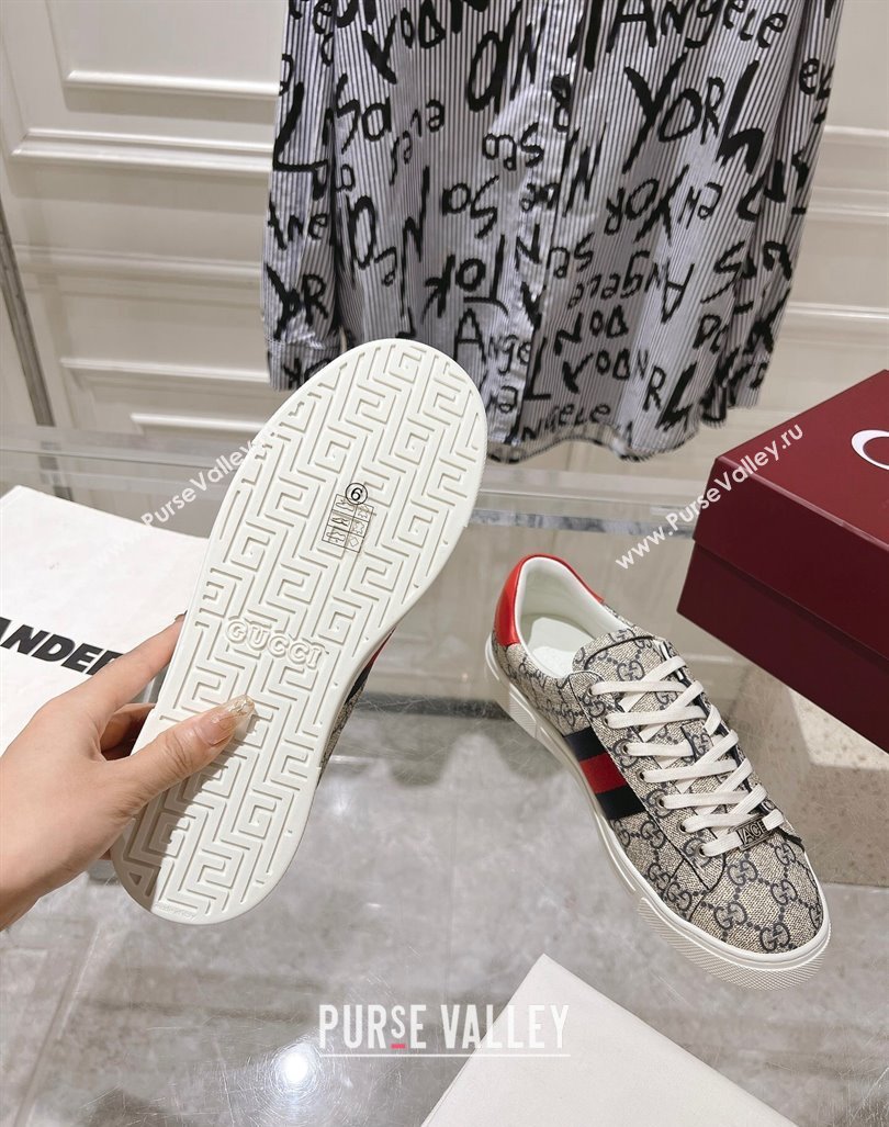 Gucci Ace Sneakers with Web in GG Canvas Beige/Blue 2024 0814 (SS-240814104)