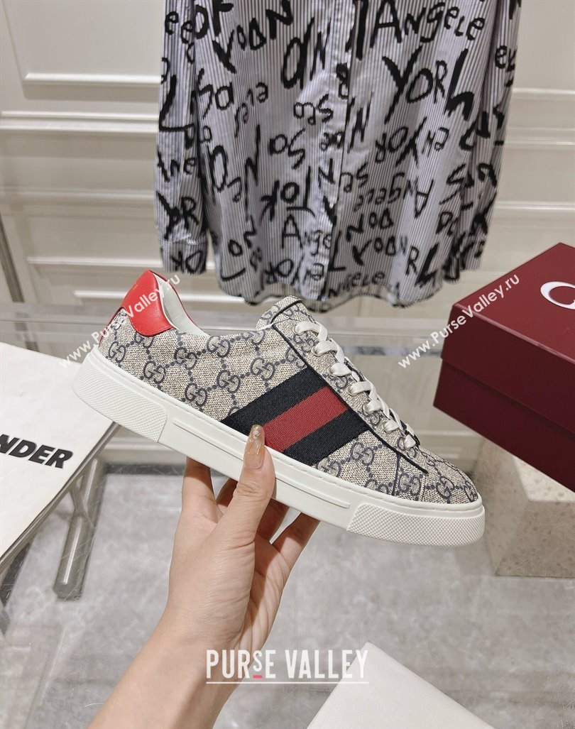 Gucci Ace Sneakers with Web in GG Canvas Beige/Blue 2024 0814 (SS-240814104)