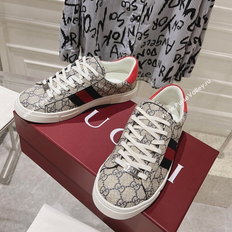 Gucci Ace Sneakers with Web in GG Canvas Beige/Blue 2024 0814 (SS-240814104)