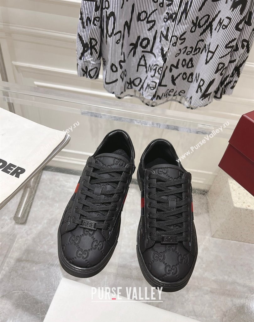 Gucci Ace Sneakers with Web in GG Leather Black 2024 0814 (SS-240814107)