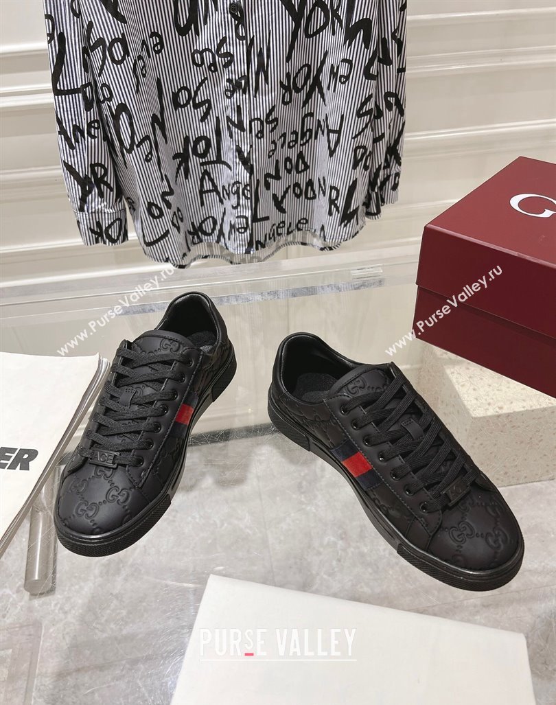 Gucci Ace Sneakers with Web in GG Leather Black 2024 0814 (SS-240814107)