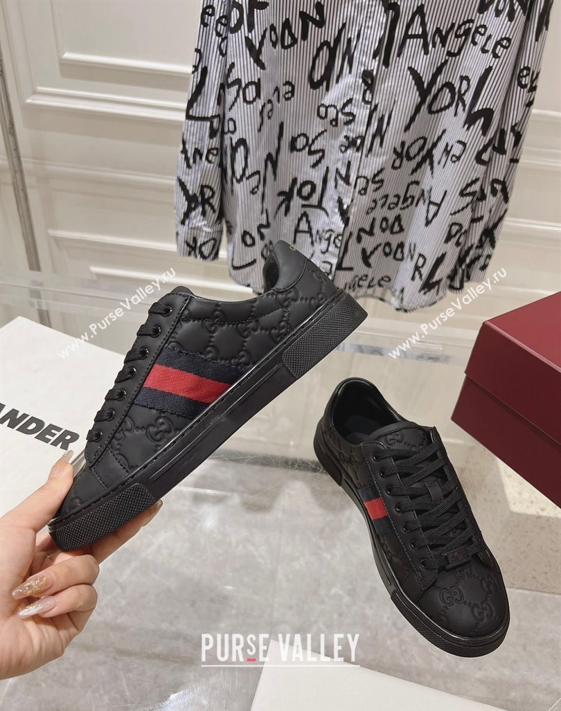 Gucci Ace Sneakers with Web in GG Leather Black 2024 0814 (SS-240814107)