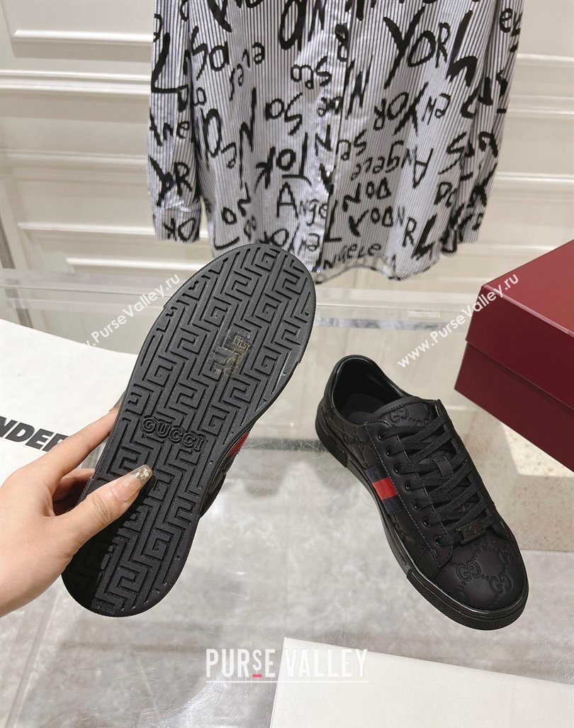 Gucci Ace Sneakers with Web in GG Leather Black 2024 0814 (SS-240814107)