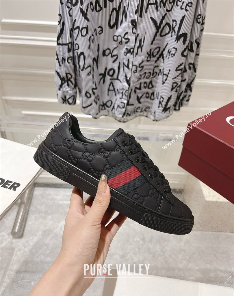 Gucci Ace Sneakers with Web in GG Leather Black 2024 0814 (SS-240814107)