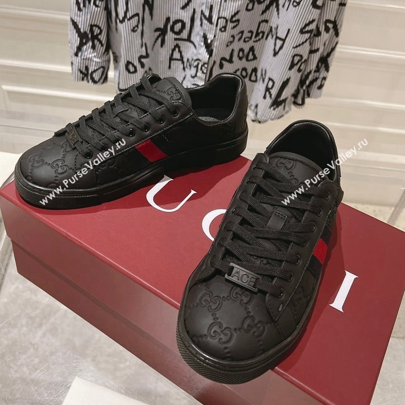 Gucci Ace Sneakers with Web in GG Leather Black 2024 0814 (SS-240814107)