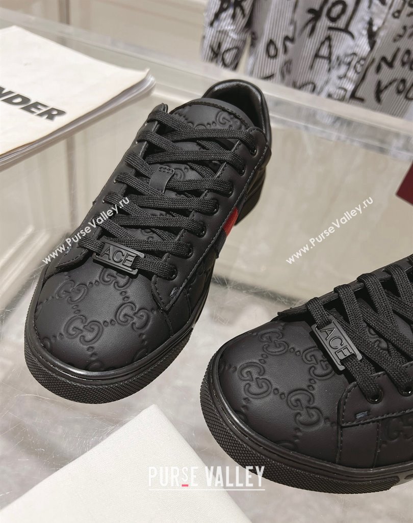 Gucci Ace Sneakers with Web in GG Leather Black 2024 0814 (SS-240814107)