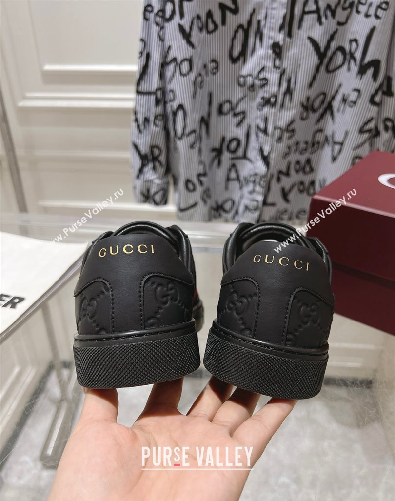 Gucci Ace Sneakers with Web in GG Leather Black 2024 0814 (SS-240814107)