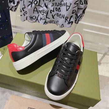 Gucci Ace Sneakers with Web in Calf Leather Black 2024 0814 (SS-240814109)